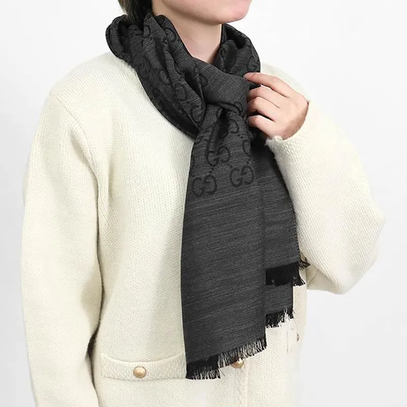 GUCCI Scarf/Stole Unisex SILK Mixed Dark Gray-4
