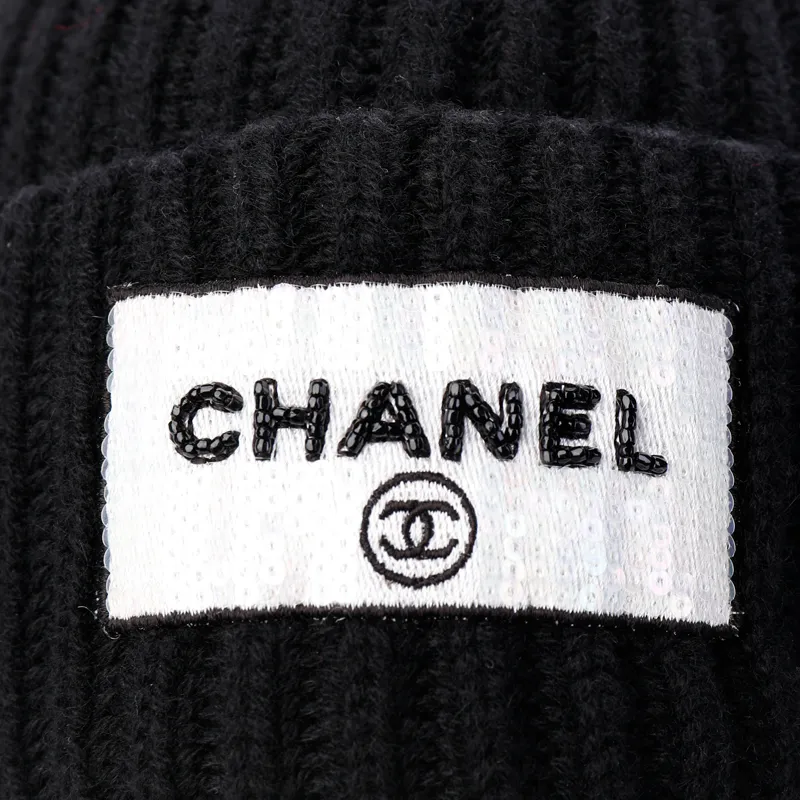 CHANEL Wool Beanies Unisex Black-4