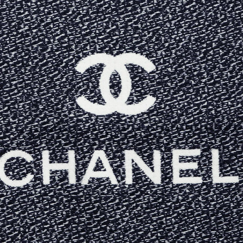CHANEL Wool Knit Scarves Unisex Gray White-2