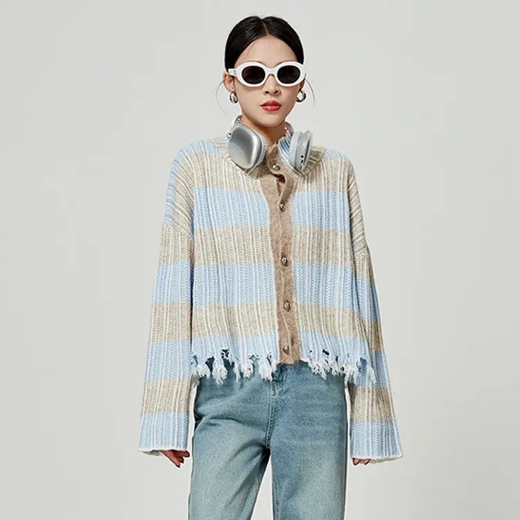 Weekly Knitwear Women's Blue And Brown Stripes-1