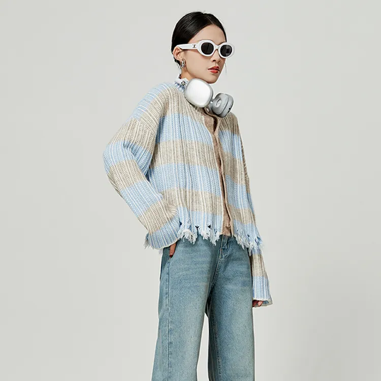Weekly Knitwear Women's Blue And Brown Stripes-2