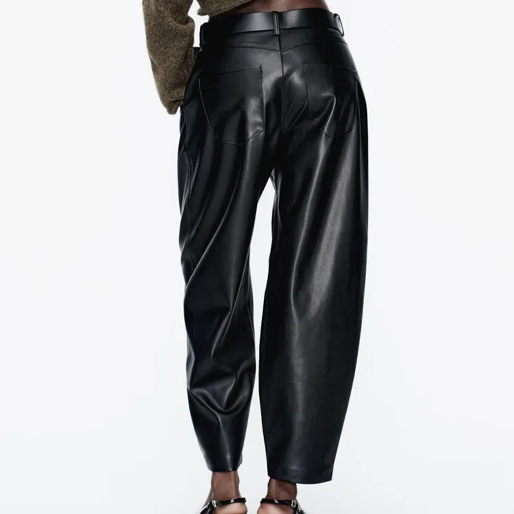 ZARA Leather Pants Women's Black-2