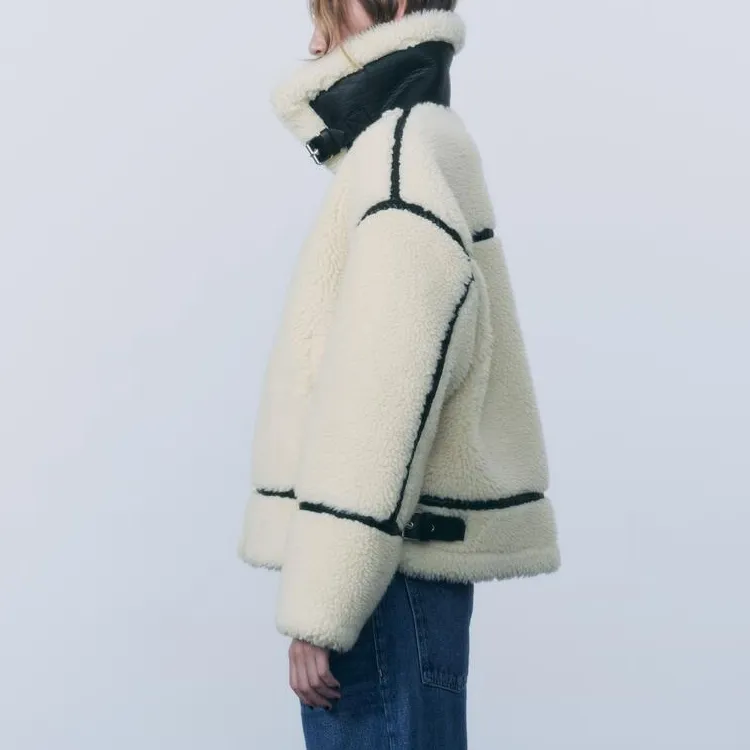 ZARA Velvet feel Coat Women's White-4