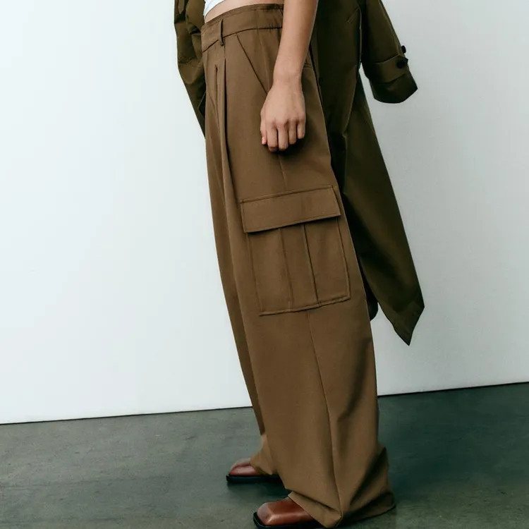 ZARA Cargo Pants Women's Yellow Khaki-3