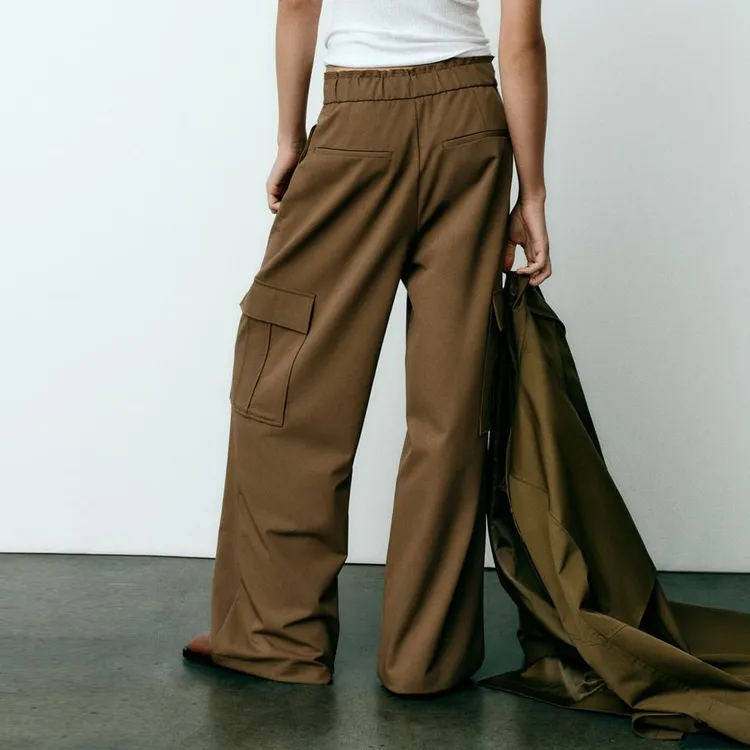 ZARA Cargo Pants Women's Yellow Khaki-4
