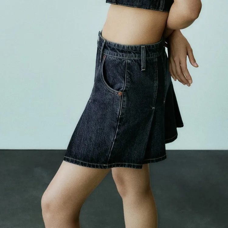 ZARA Denim Short Skirts Women's Blue-4