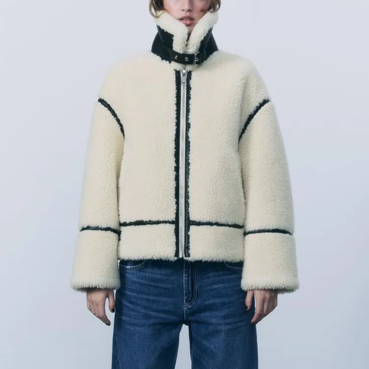 ZARA Velvet feel Coat Women's White-2