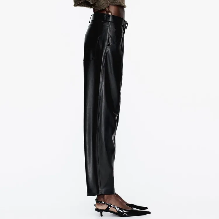 ZARA Leather Pants Women's Black-3