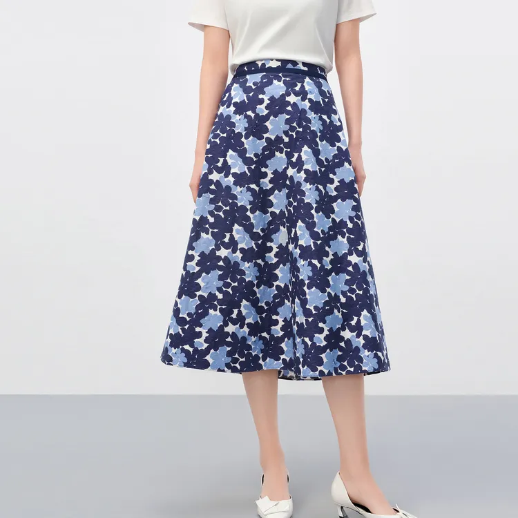 JZ. ANNAKRO Casual Long Skirt Women's Flower Dark Blue-1