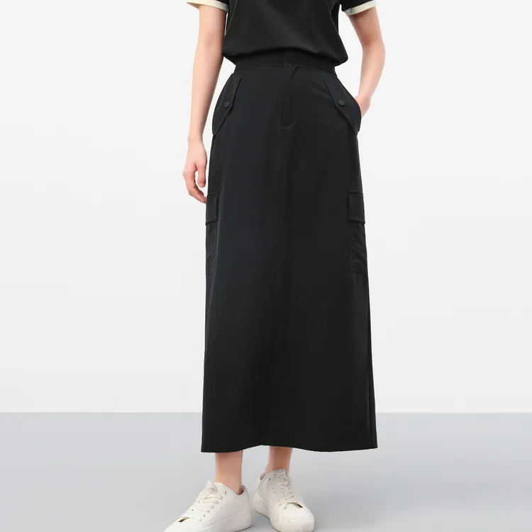 JZ. ANNAKRO Casual Long Skirt Women's Plain Black-1