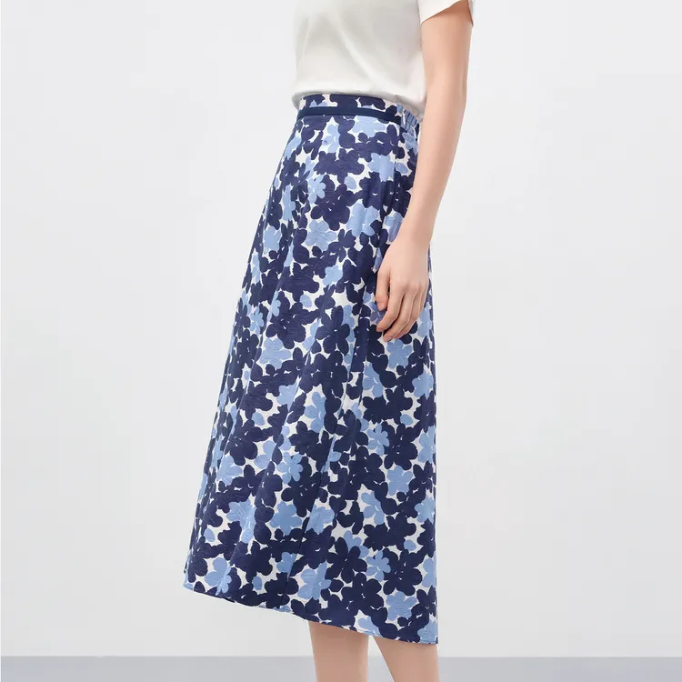 JZ. ANNAKRO Casual Long Skirt Women's Flower Dark Blue-2