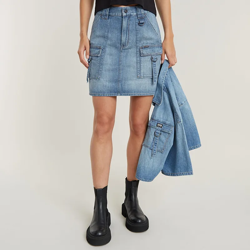 G-STAR RAW Casual Short Skirts Women's Off-White Dark Blue-1