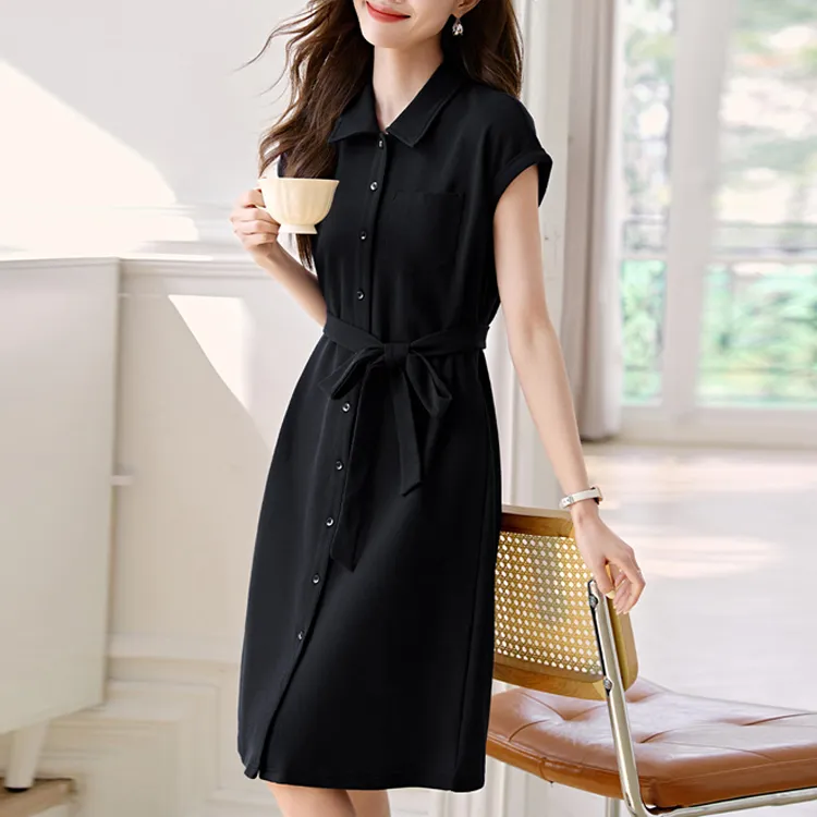 Mo Han Yi Mei Short Sleeved Dress Women's Black-0