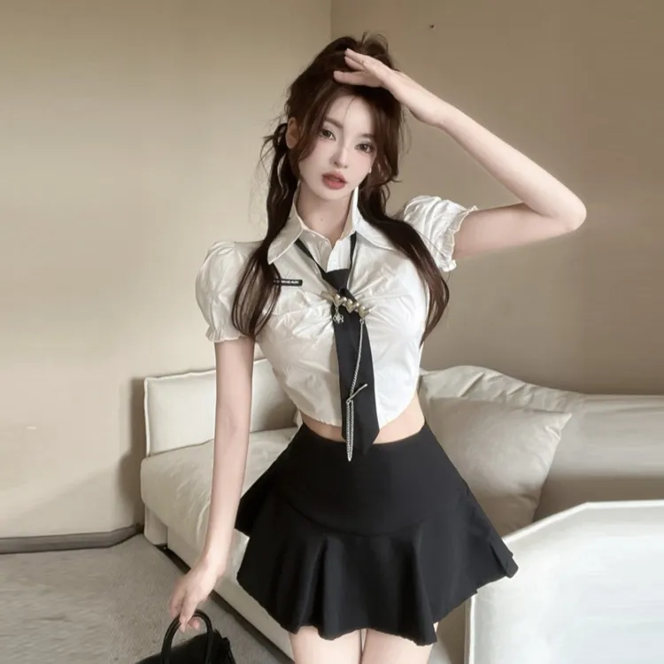 Spicy Gals Skirt Set Women's Black White-3