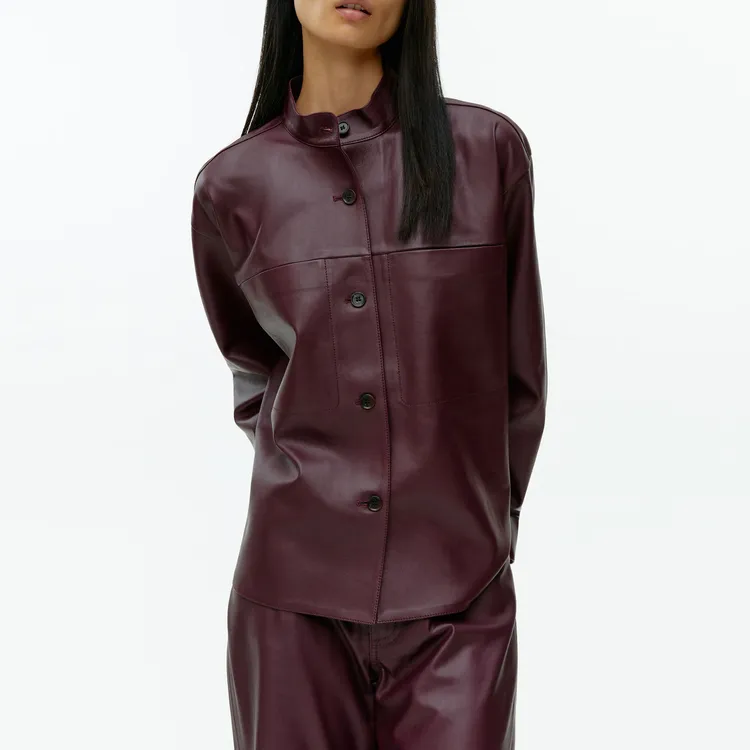 ARKET Leather Jacket Women's Deep Red-3