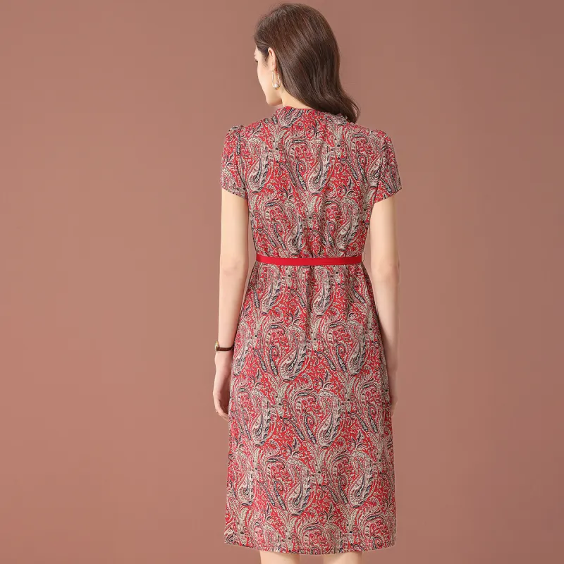 FENHONGMALI Short Sleeved Dresses Women's Red-2