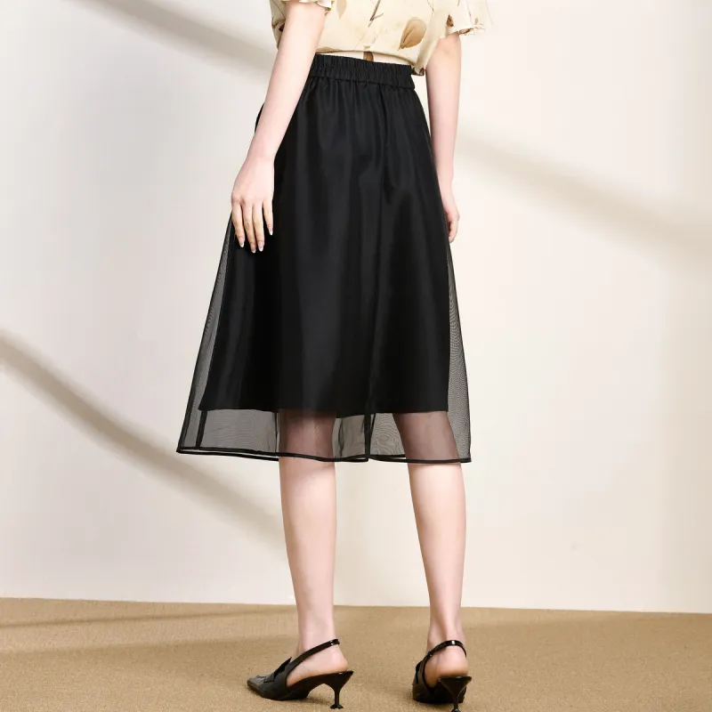 FENHONGMALI Casual Long Skirts Women's Black-2