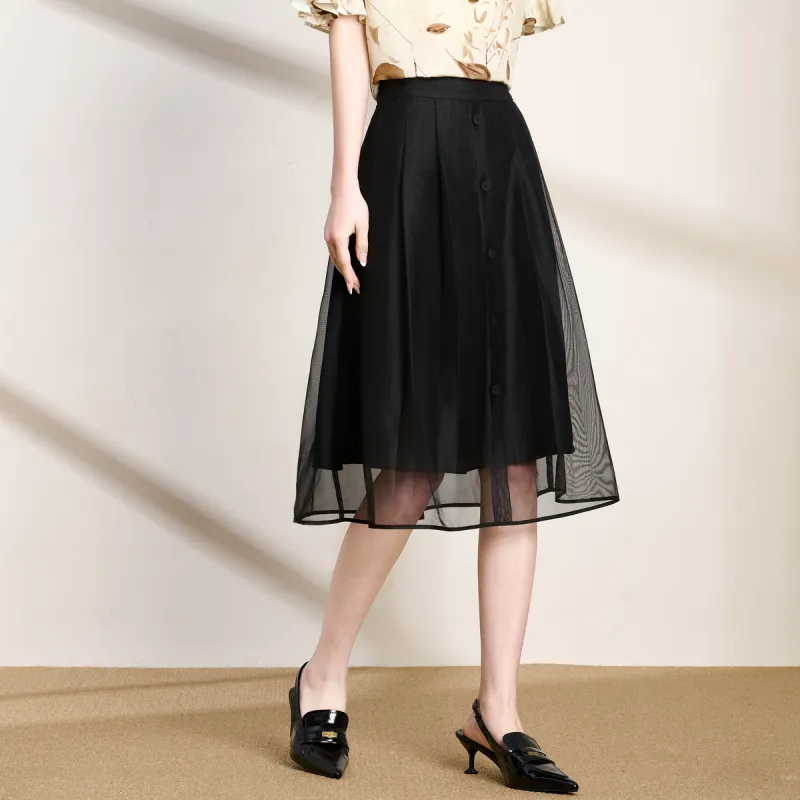 FENHONGMALI Casual Long Skirts Women's Black-1