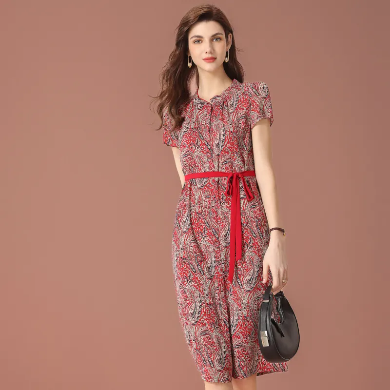 FENHONGMALI Short Sleeved Dresses Women's Red-3