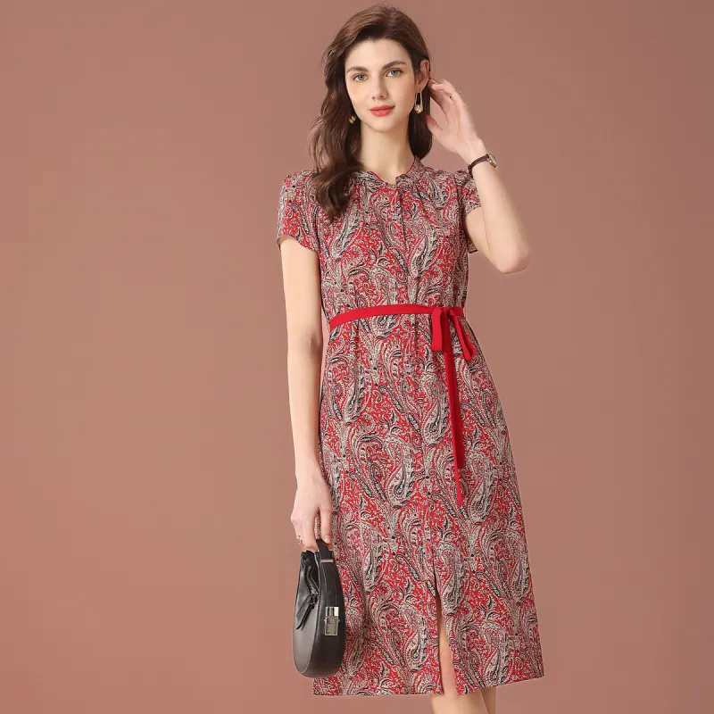 FENHONGMALI Short Sleeved Dresses Women's Red-1