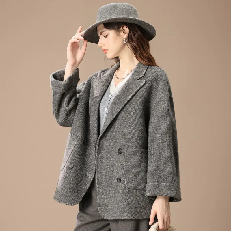 FENHONGMALI Coat Women's Mixed Dark Gray-3
