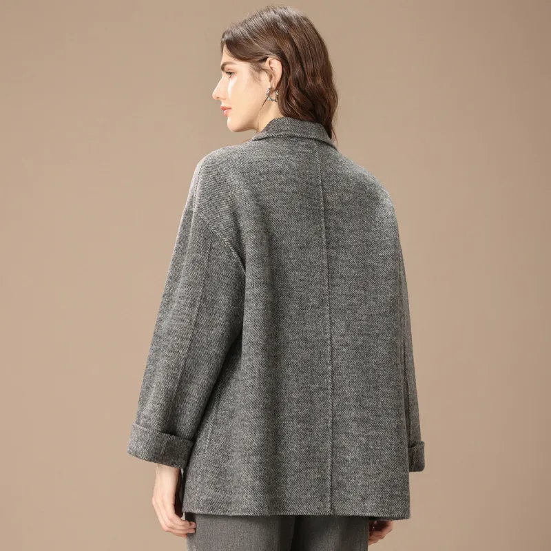 FENHONGMALI Coat Women's Mixed Dark Gray-2