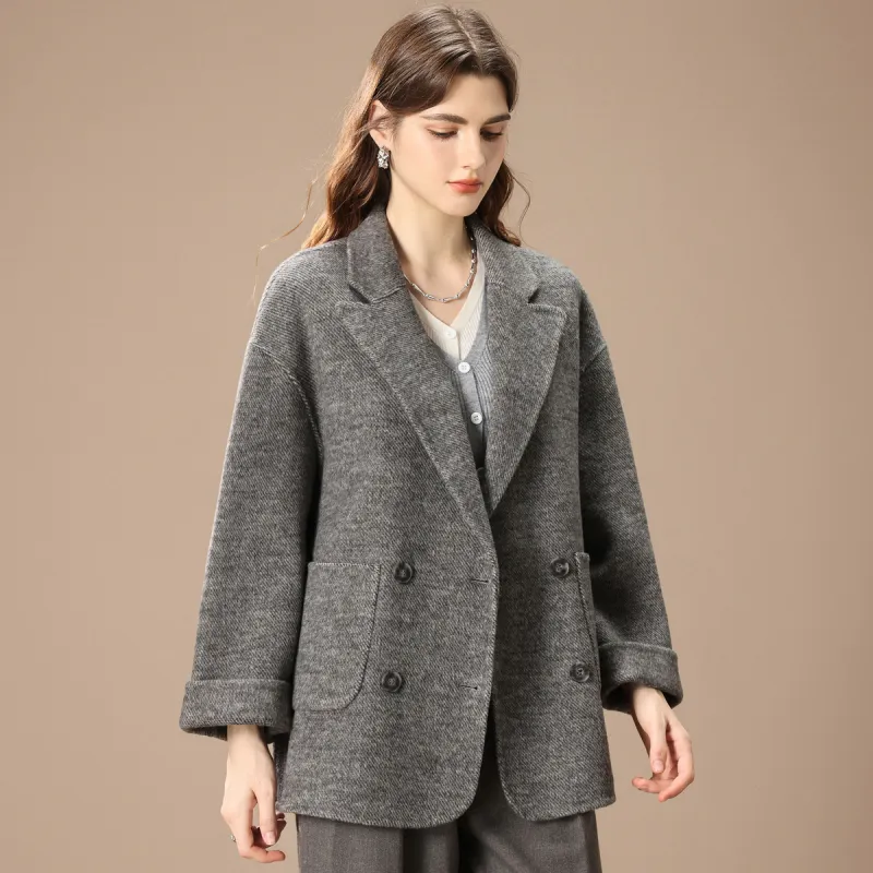 FENHONGMALI Coat Women's Mixed Dark Gray-1