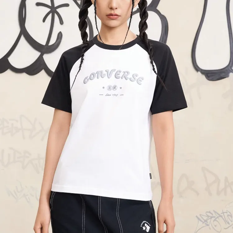 Converse Raglan Sleeve T Shirt Women's Black White-2