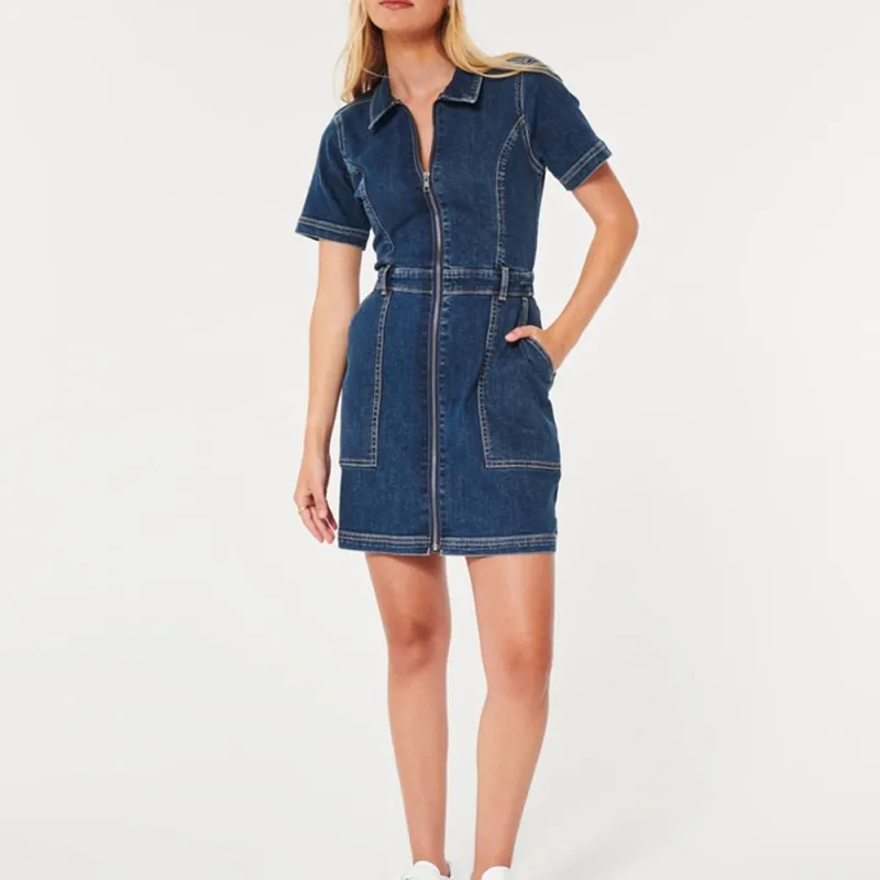 Hollister Short-Sleeved Dresses Women's Denim Blue-1