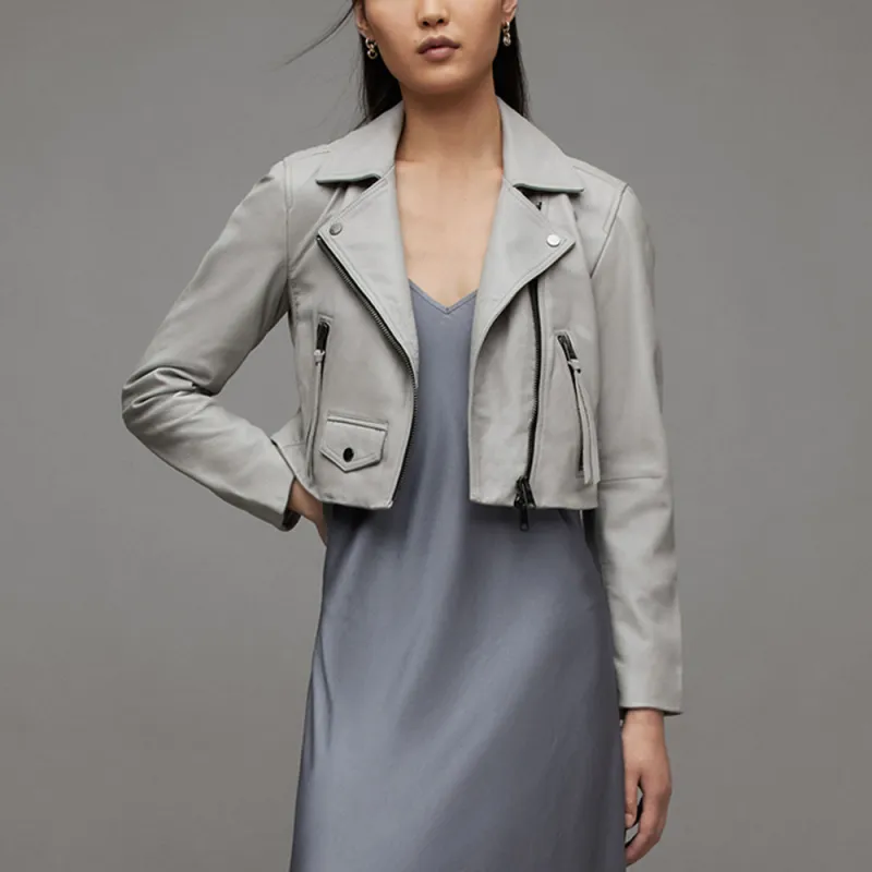 ALLSAINTS Leather Jackets Women's Light Gray-2