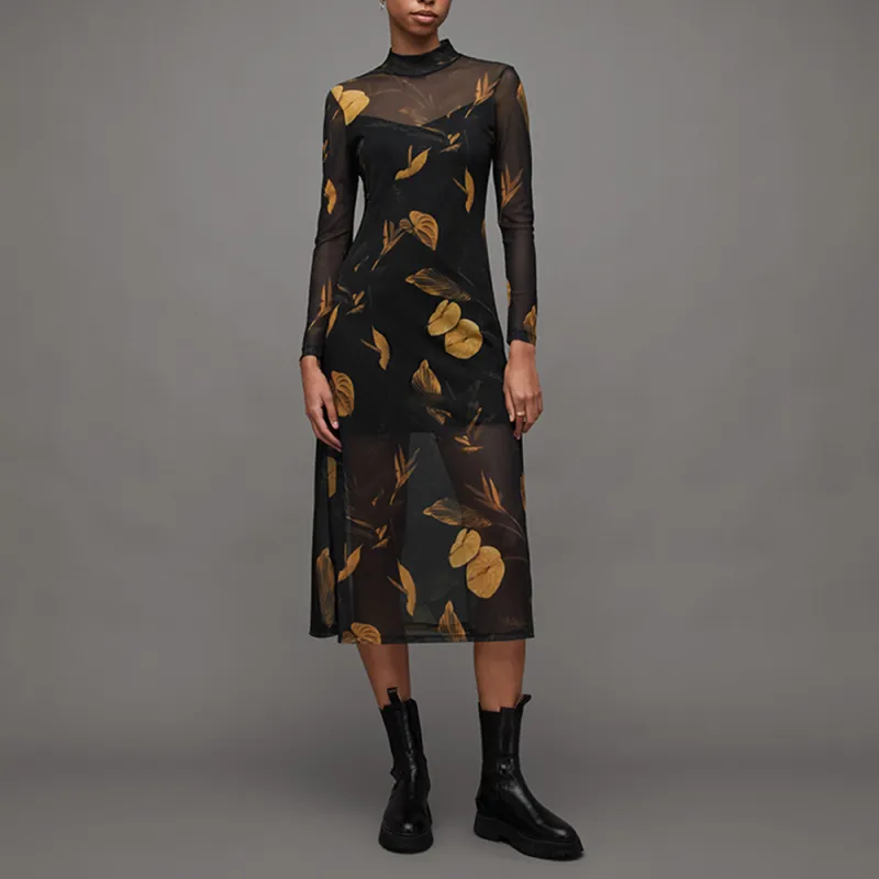 ALLSAINTS Long-Sleeved Dresses Women's Black Gold-1
