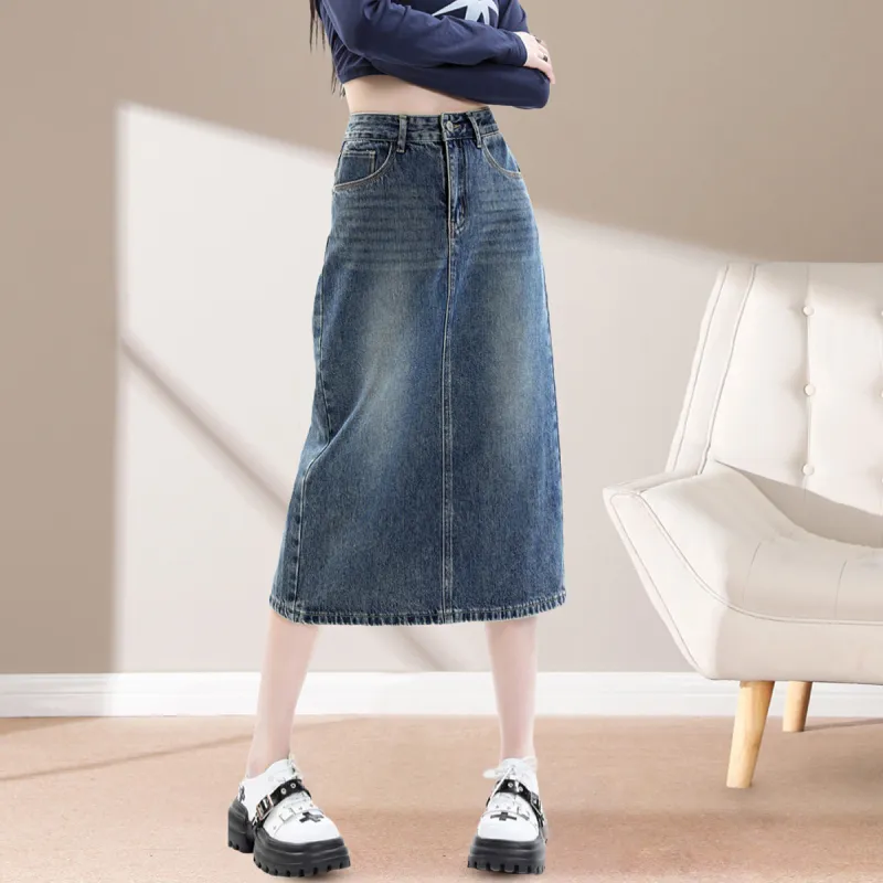 Weixi Denim Long Skirt Women's Blue-6