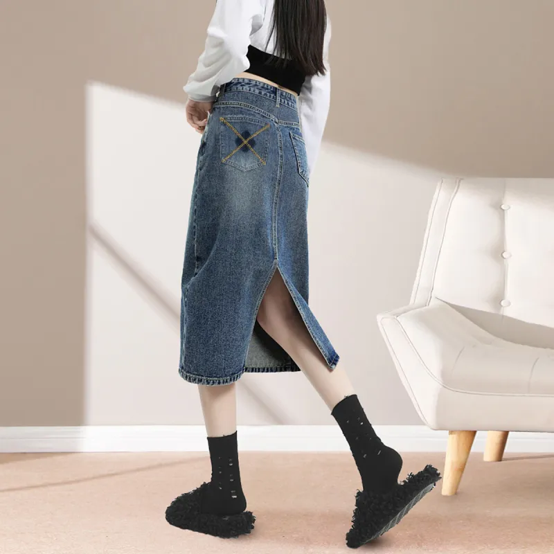 Weixi Denim Long Skirt Women's Blue-7