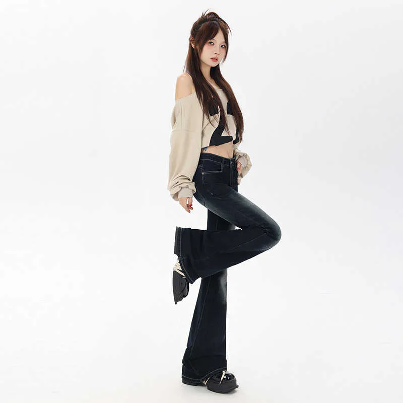 YINLEI Jeans Women's Dark Blue-3