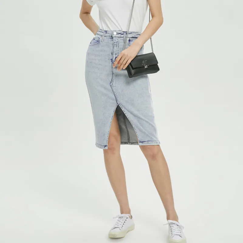 CK/Calvin Klein Denim Long Skirt Women's Light Blue-4