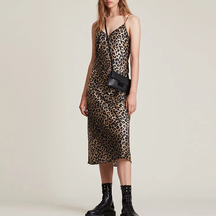ALLSAINTS Two Piece Skirt Sets Women's Set Black Hoodie+Leopard Print Sleeveless Dress-3