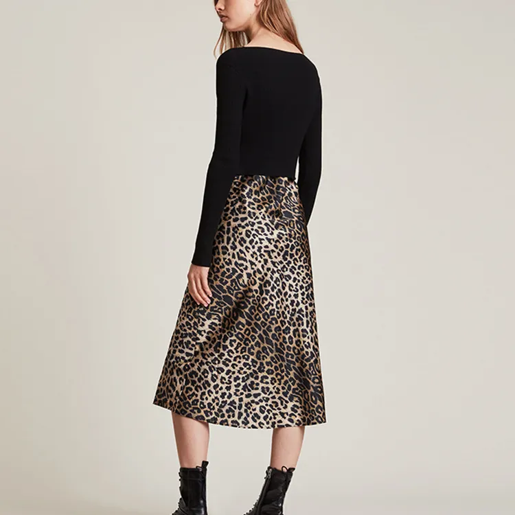 ALLSAINTS Two Piece Skirt Sets Women's Set Black Hoodie+Leopard Print Sleeveless Dress-2