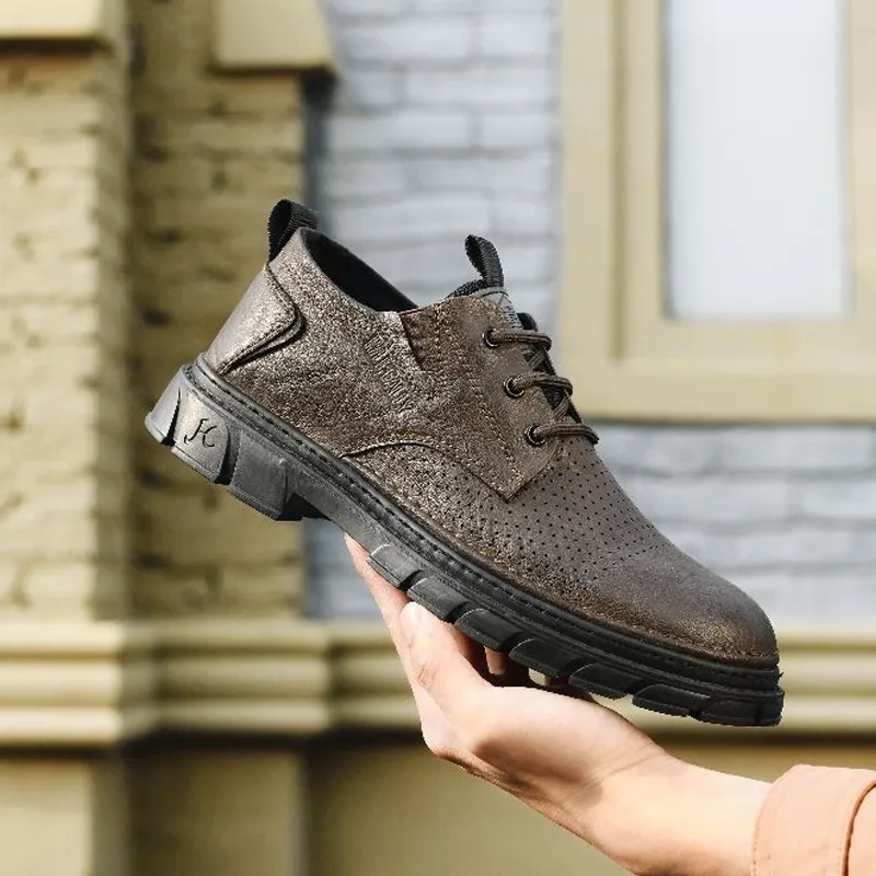 HLA Dress Shoes Men Low Top Black/Khaki-5