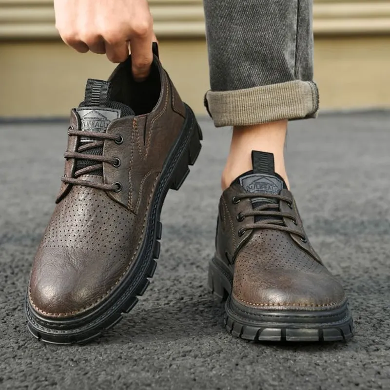 HLA Dress Shoes Men Low Top Black/Khaki-6
