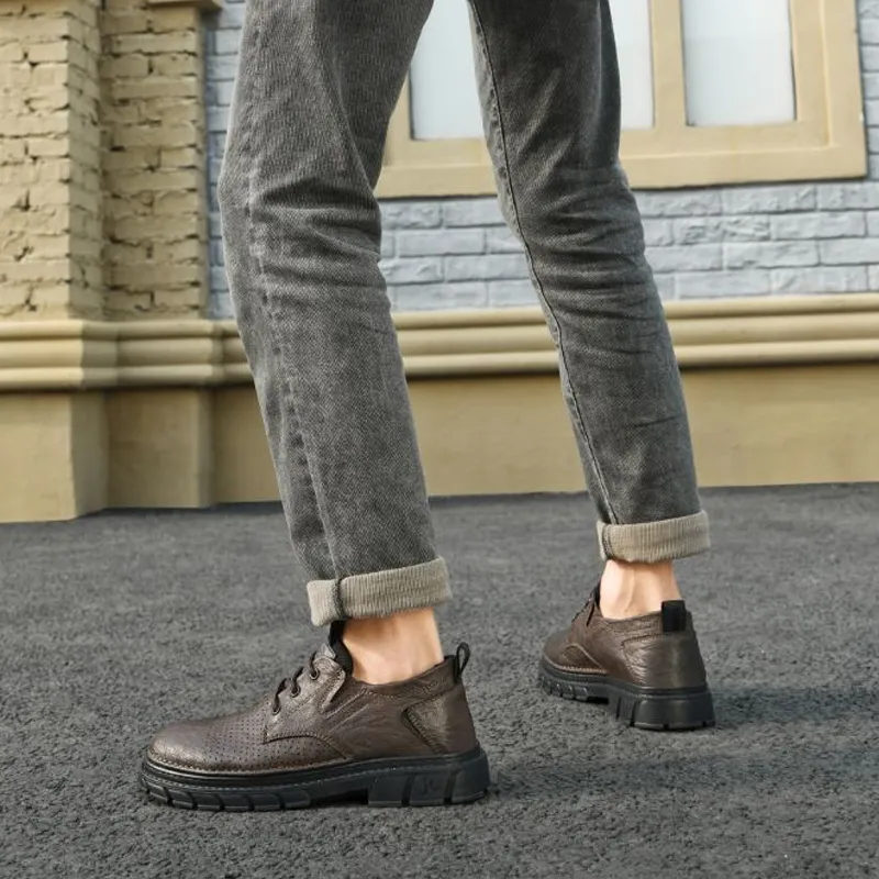 HLA Dress Shoes Men Low Top Black/Khaki-9