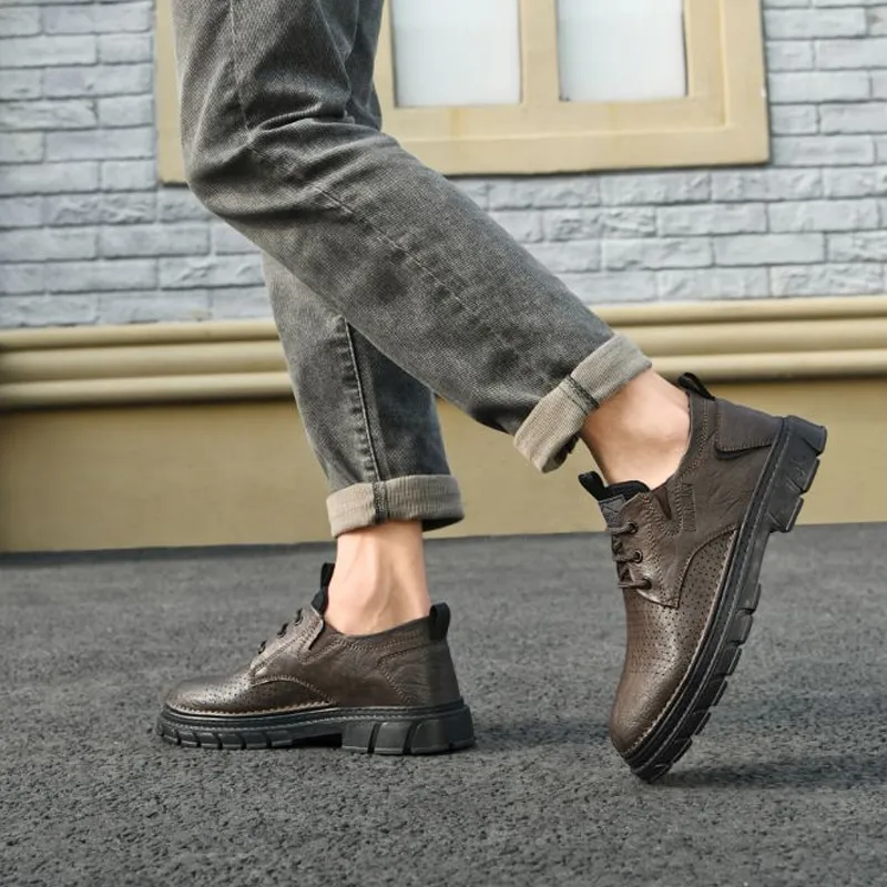 HLA Dress Shoes Men Low Top Black/Khaki-7