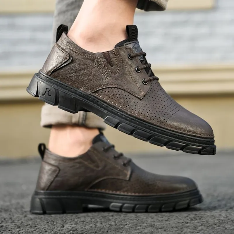 HLA Dress Shoes Men Low Top Black/Khaki-8