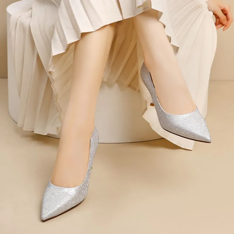 Spider King Slim Heel High Heels 7cm Women's Silver White-7