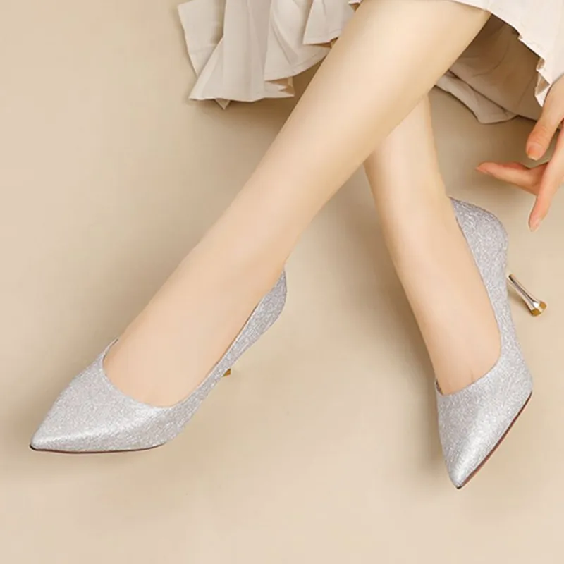 Spider King Slim Heel High Heels 7cm Women's Silver White-5