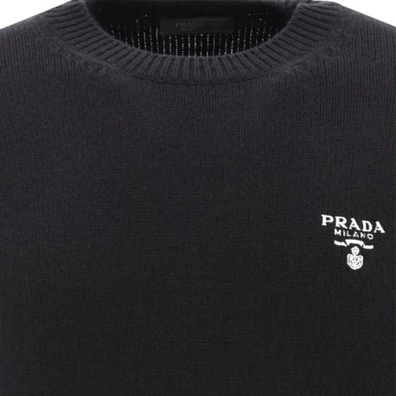 PRADA Logo Embroidered Crewneck Knit Sweater-4