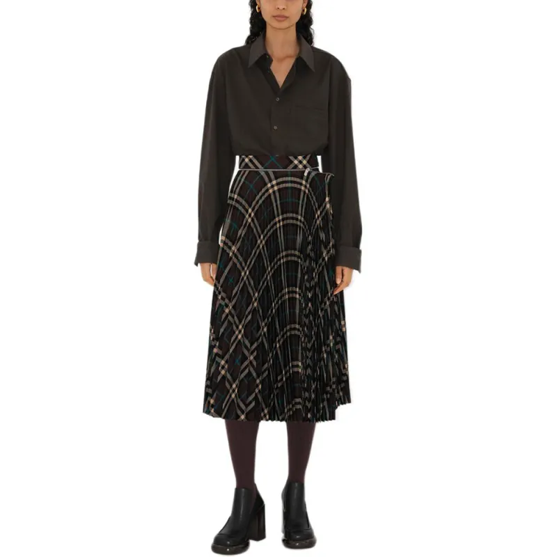 Burberry Checked Pleated Zip Detailed Skirt-1