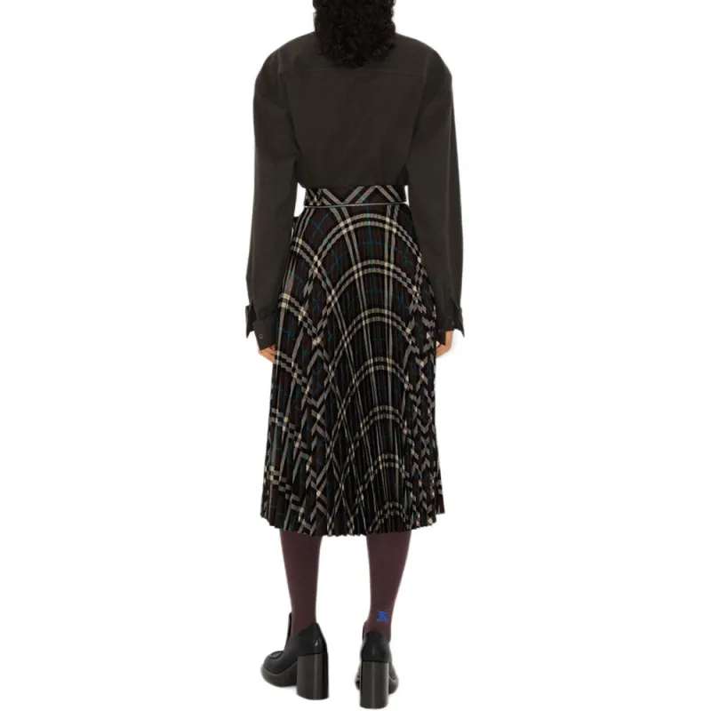 Burberry Checked Pleated Zip Detailed Skirt-2