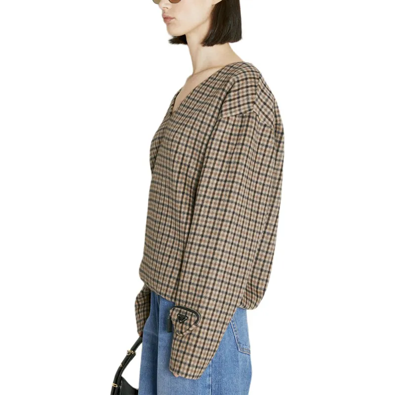 PRADA Checked V Neck Top-5