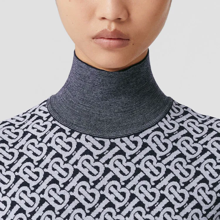 Burberry Monogram Wool Jacquard Turtleneck Sweater 'Dark Charcoal Blue'-4