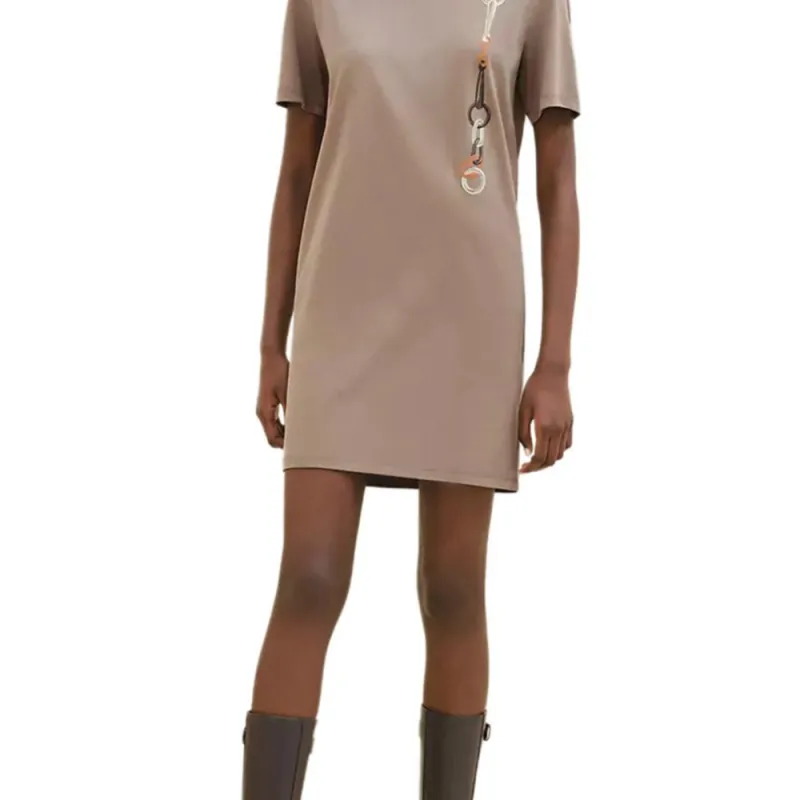 HERMES Short Sleeved Dresses Women's Taupe-3